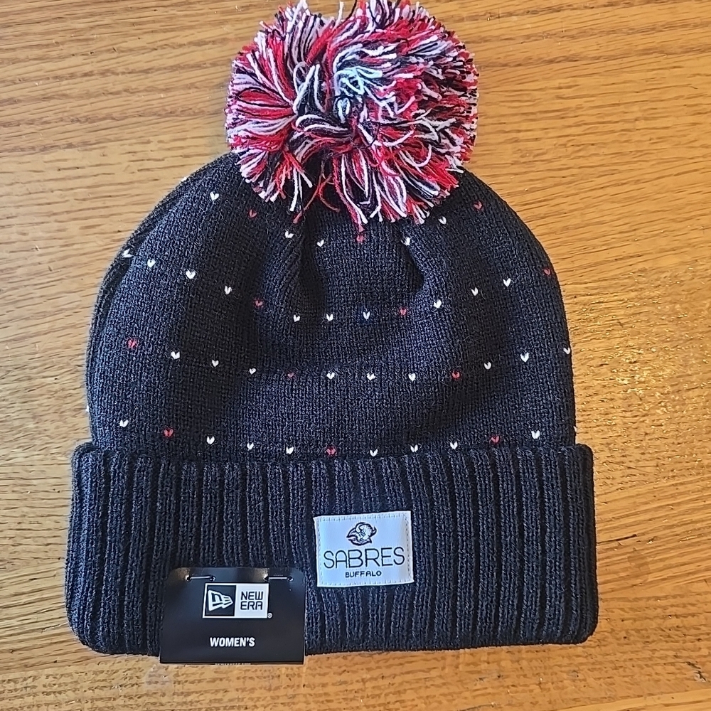 Buffalo Sabres Goathead New Era Women's Black Beanie w/Red & White Cute Hearts